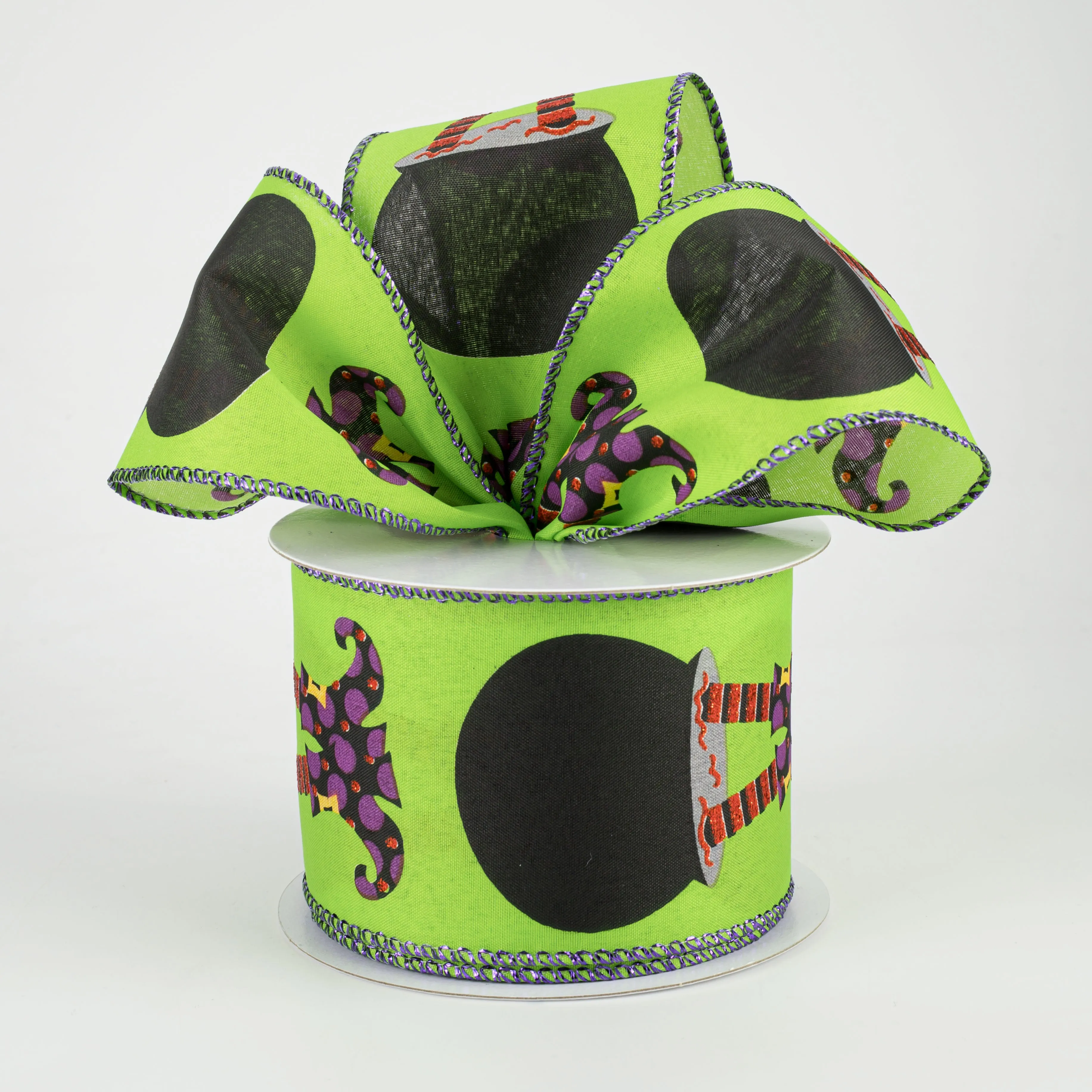 2.5" Cauldron Witch Legs Satin Ribbon: Lime (10 Yards)