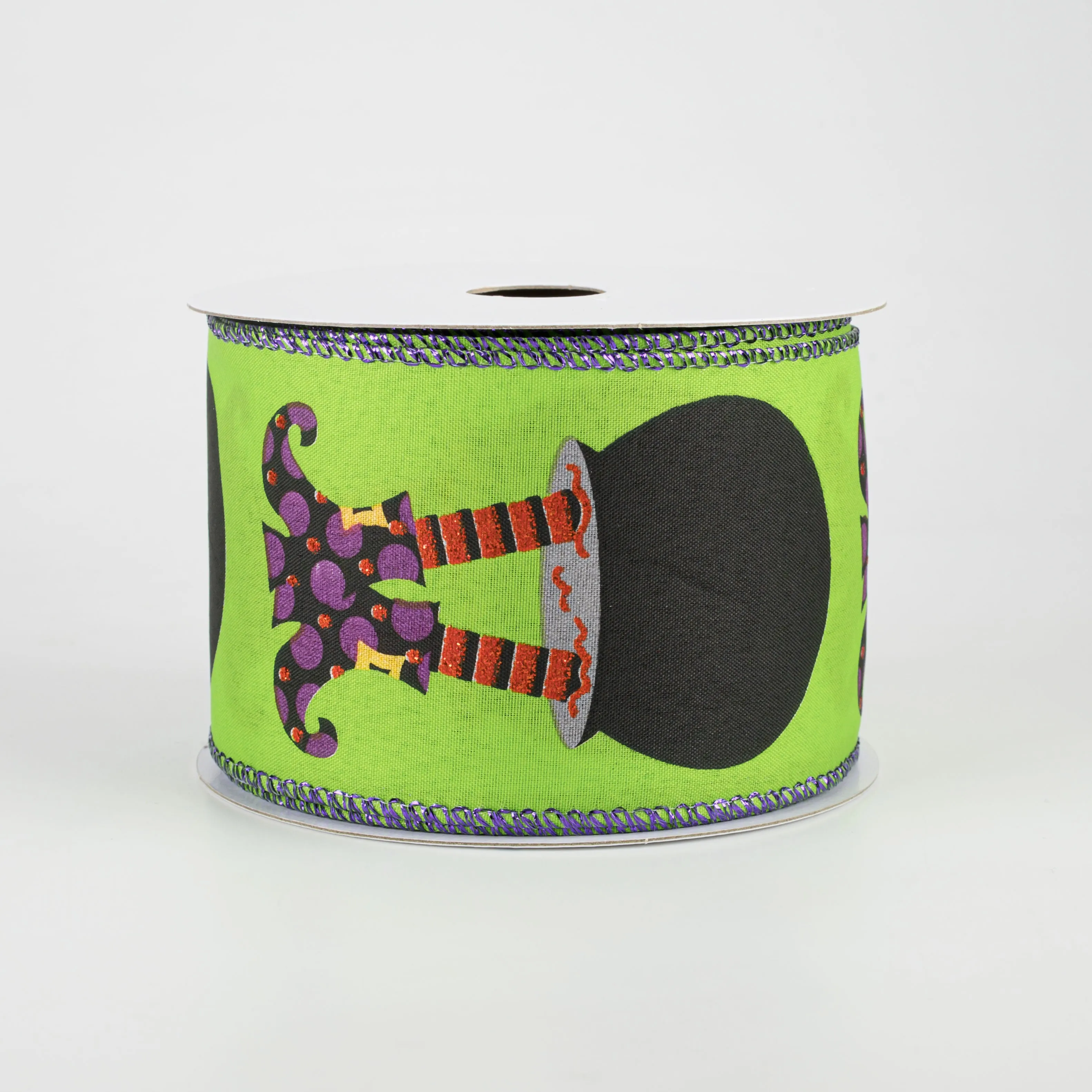 2.5" Cauldron Witch Legs Satin Ribbon: Lime (10 Yards)