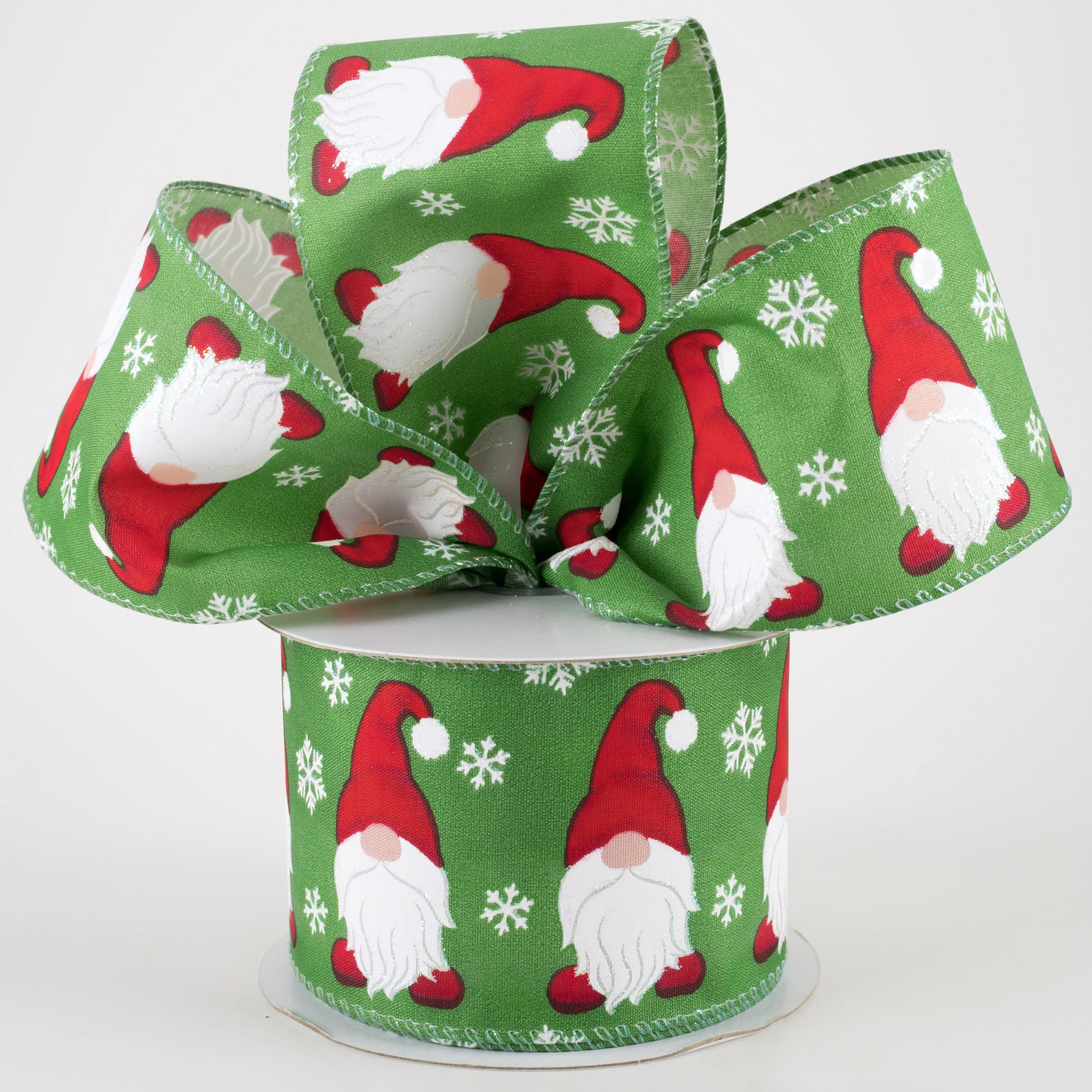 2.5" Satin Christmas Gnome Ribbon: Emerald Green, Red (10 Yards)