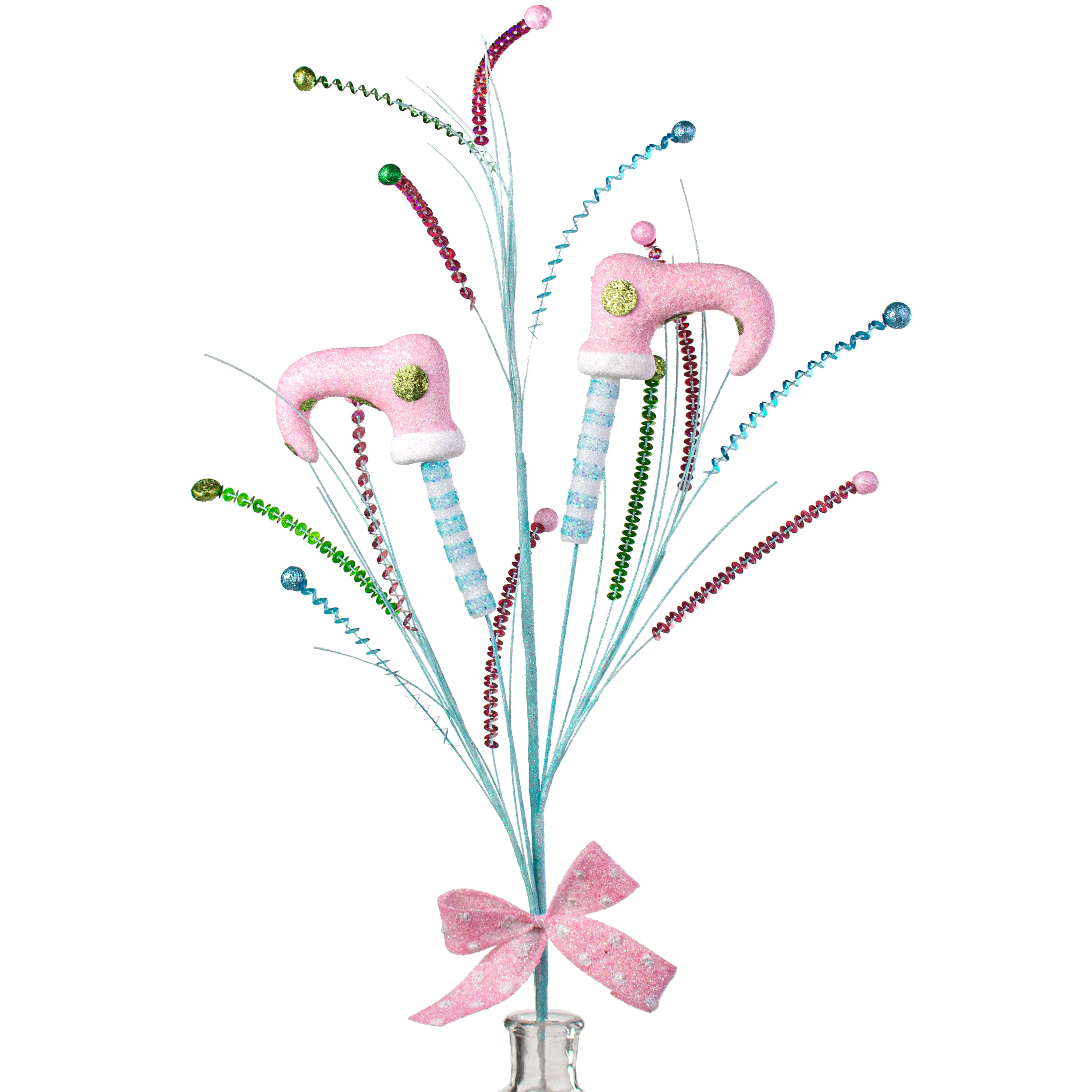 36" Glitter Elf Leg Spray: Ice Blue, Light Pink, Lime