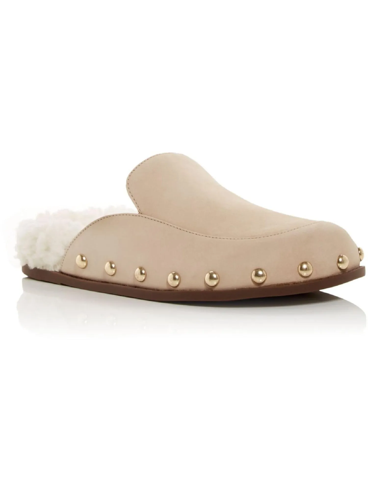 AQUA Womens Beige Studded X Scout Round Toe Slip On Suede Mules B