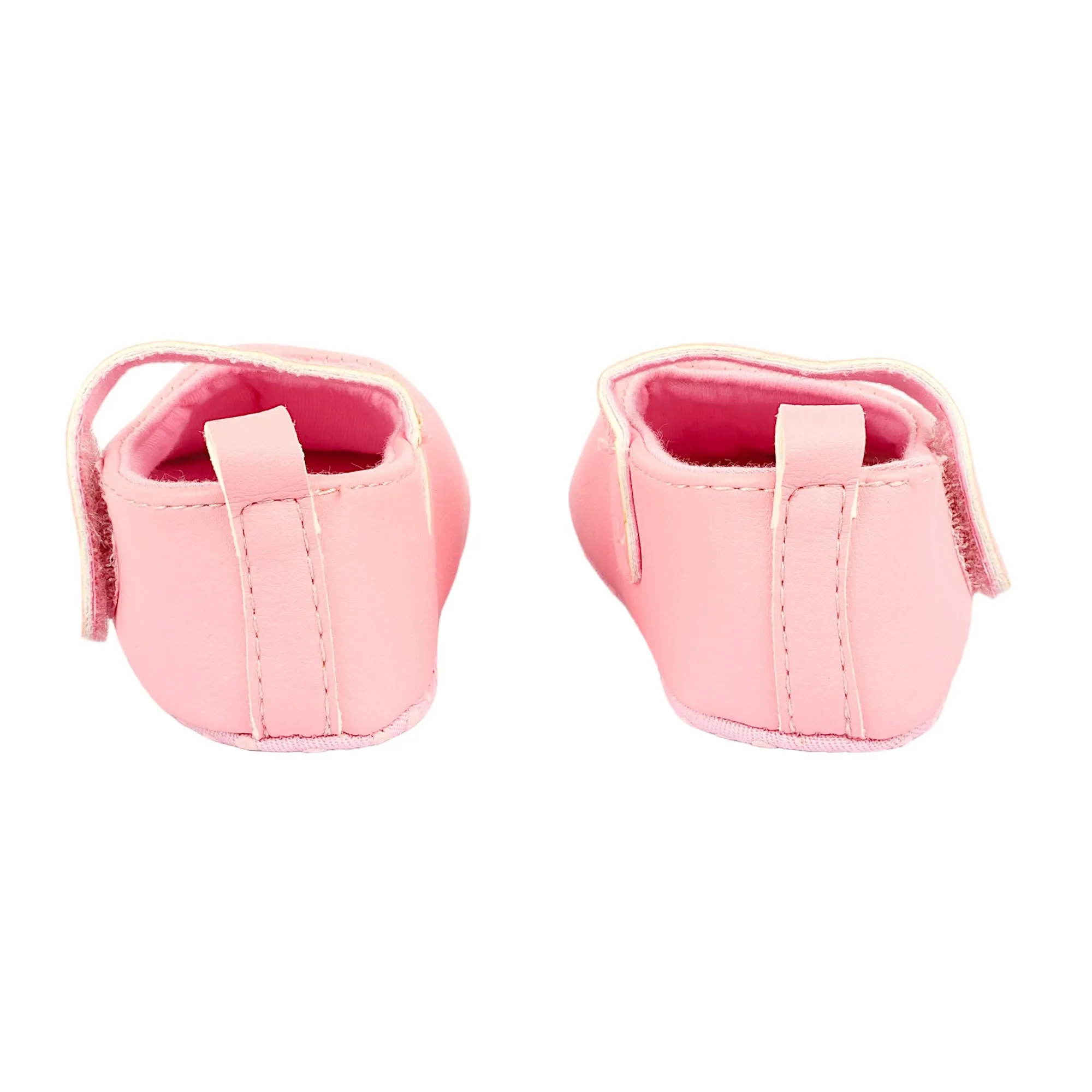 Baby Moo Glittery Heart Anti-Skid Velcro Strap Partywear Ballerina Booties - Pink