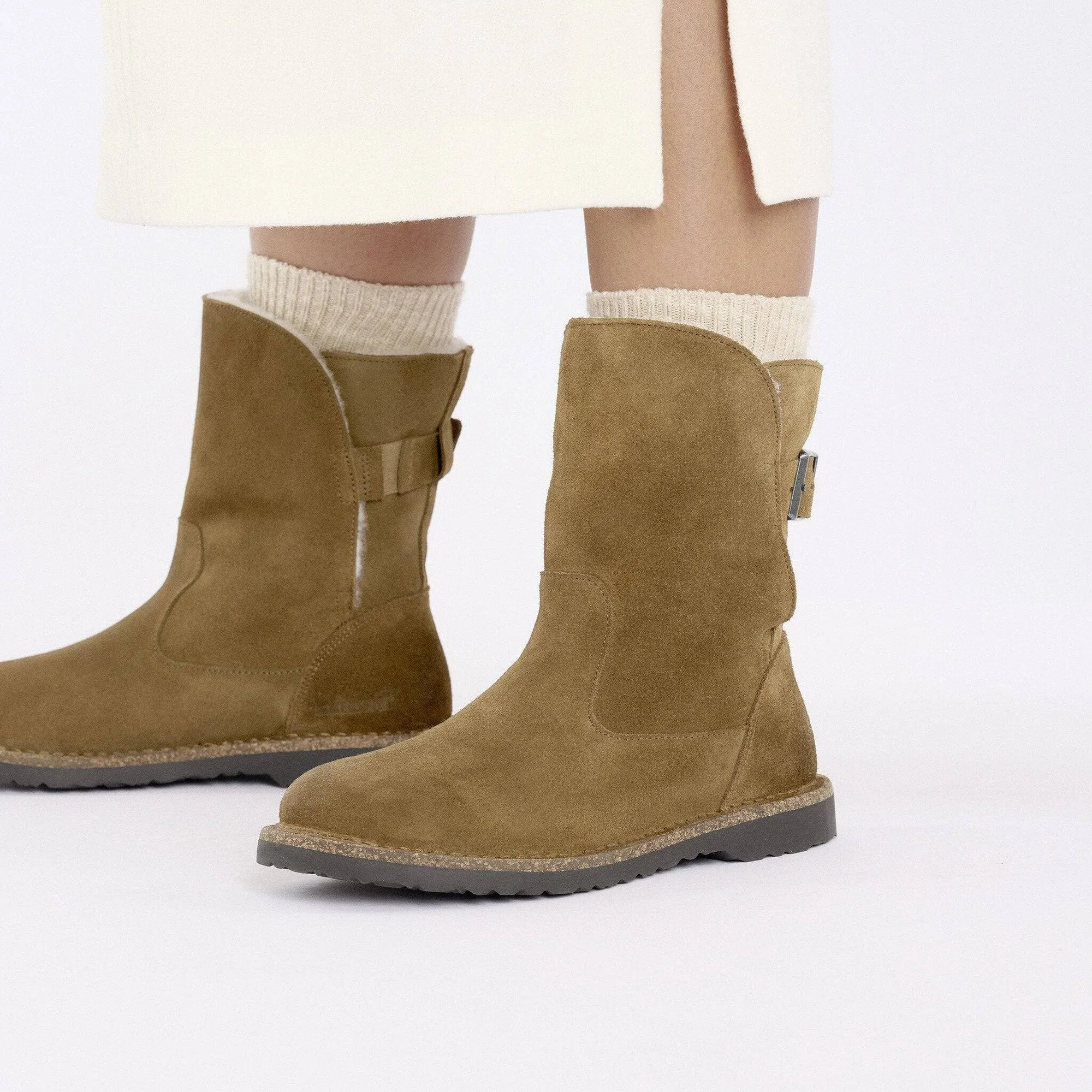 Birkenstock Uppsala Chukka Shearling Suede Ladies Dark Tea Suede Slip On Ankle Boots