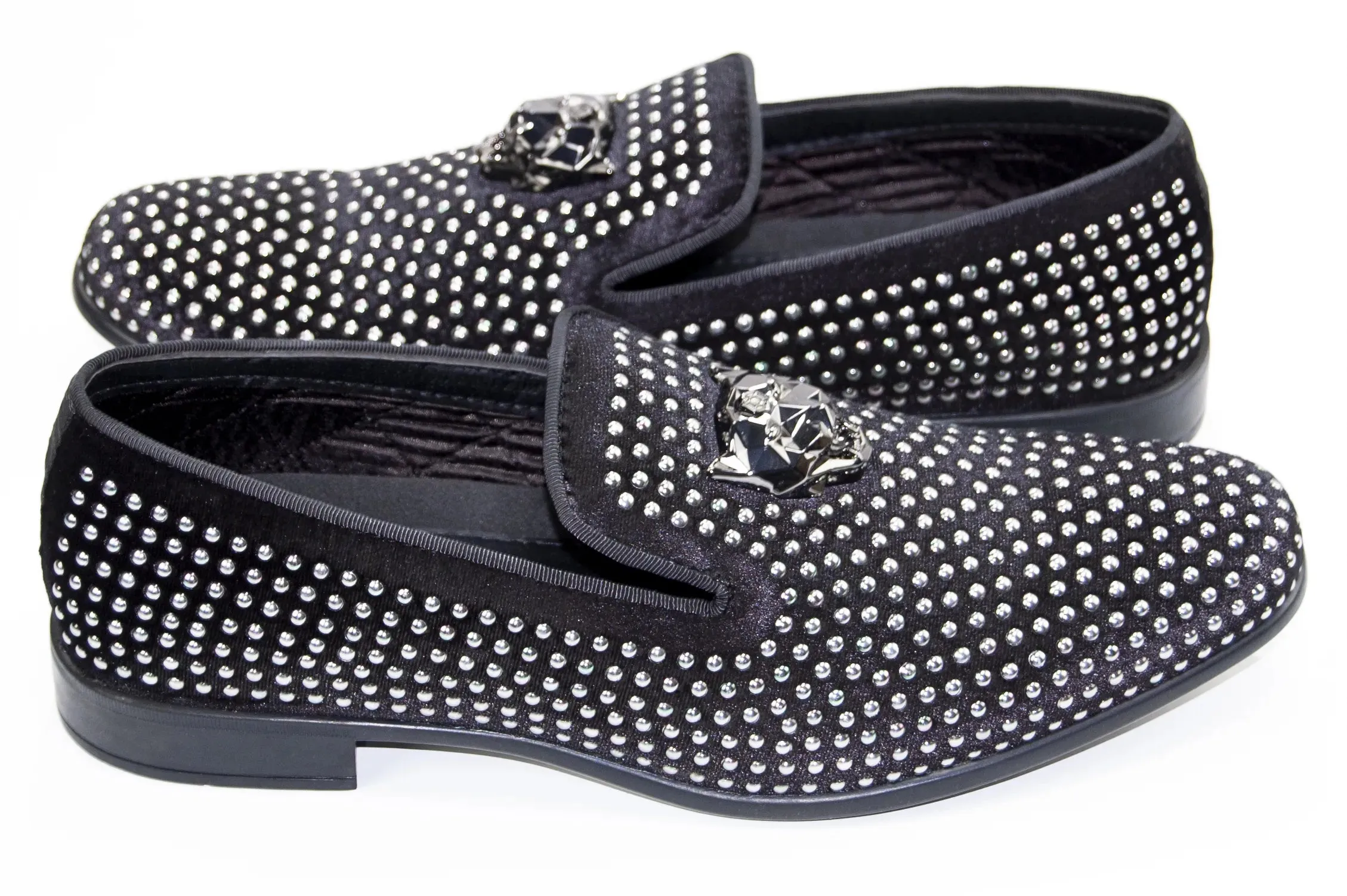 Black and Silver Studded Smoking Loafer