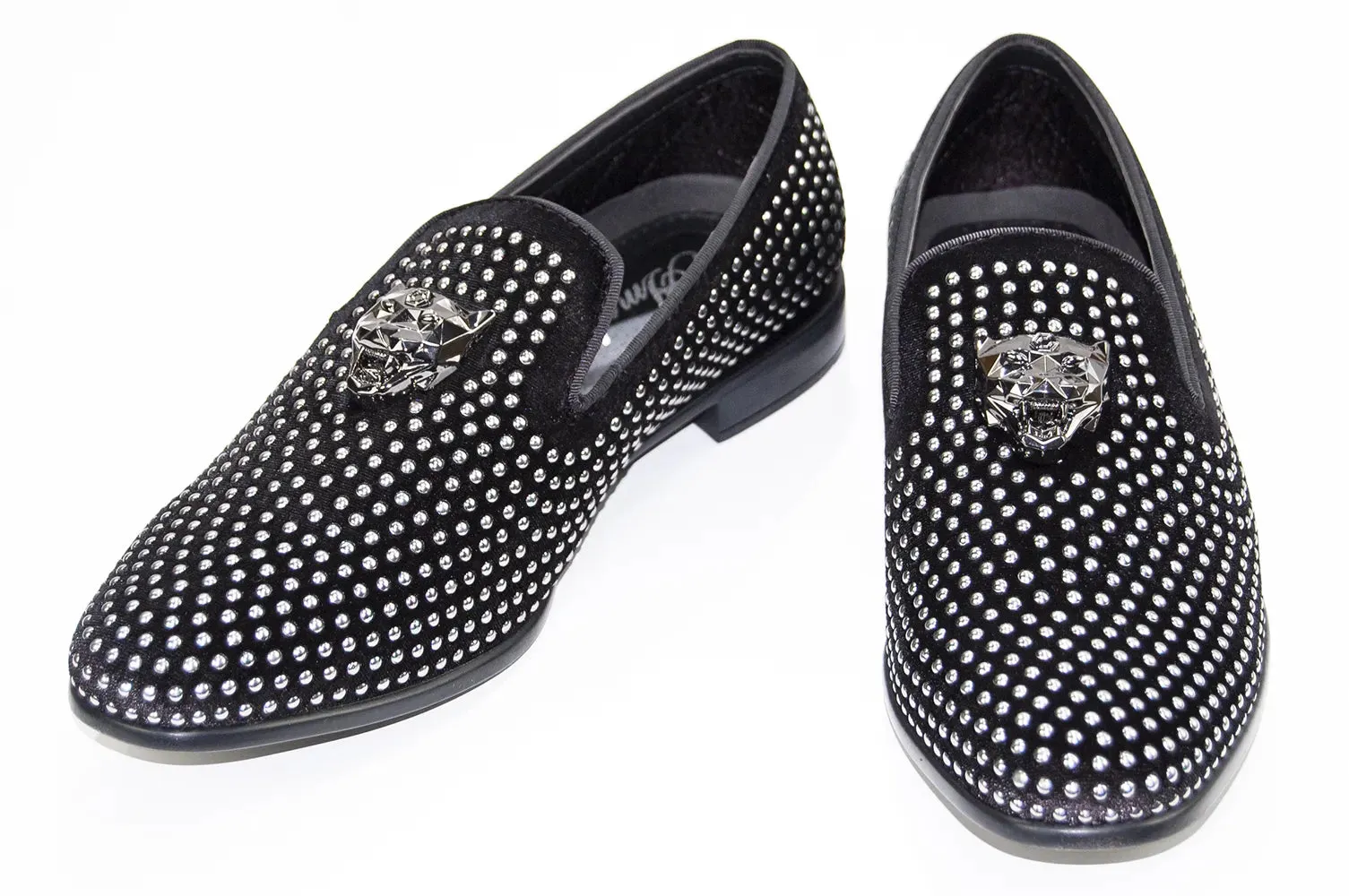 Black and Silver Studded Smoking Loafer
