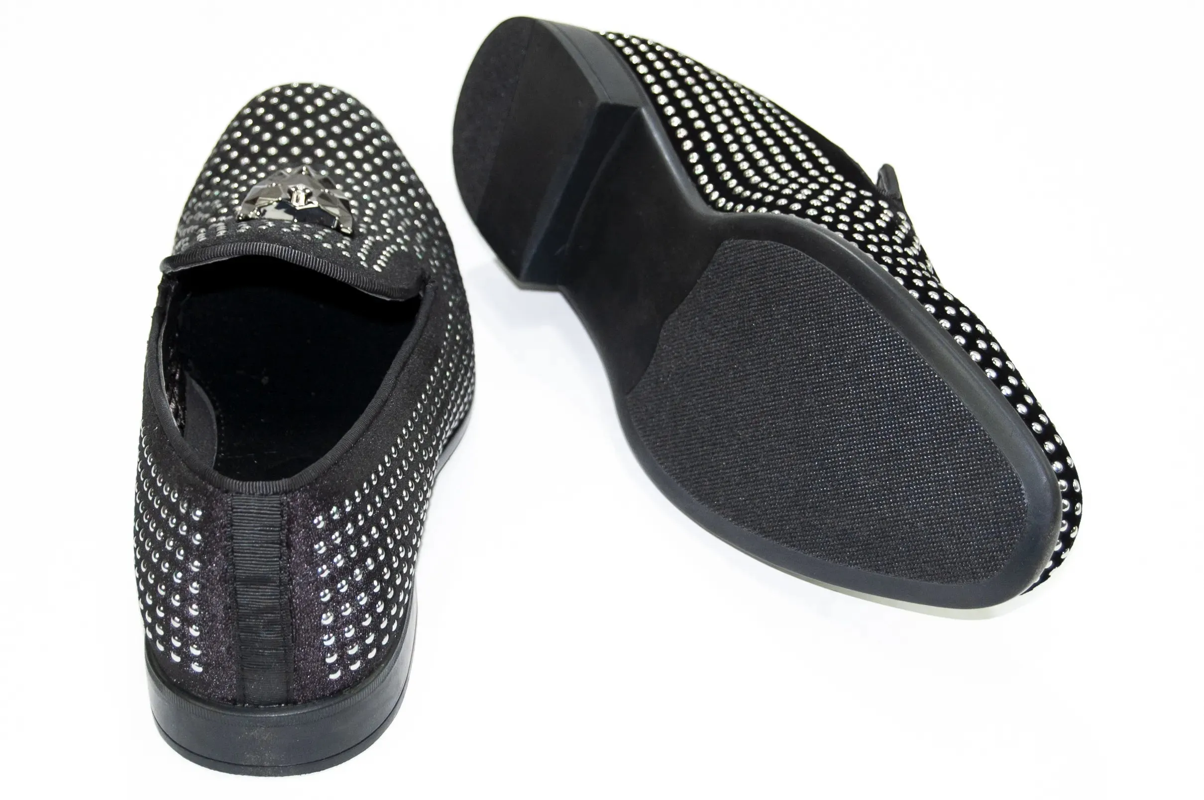 Black and Silver Studded Smoking Loafer