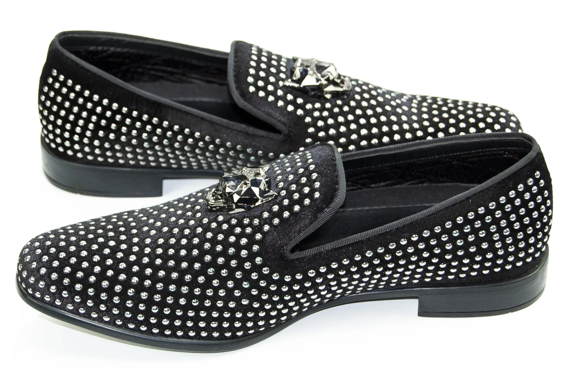 Black and Silver Studded Smoking Loafer