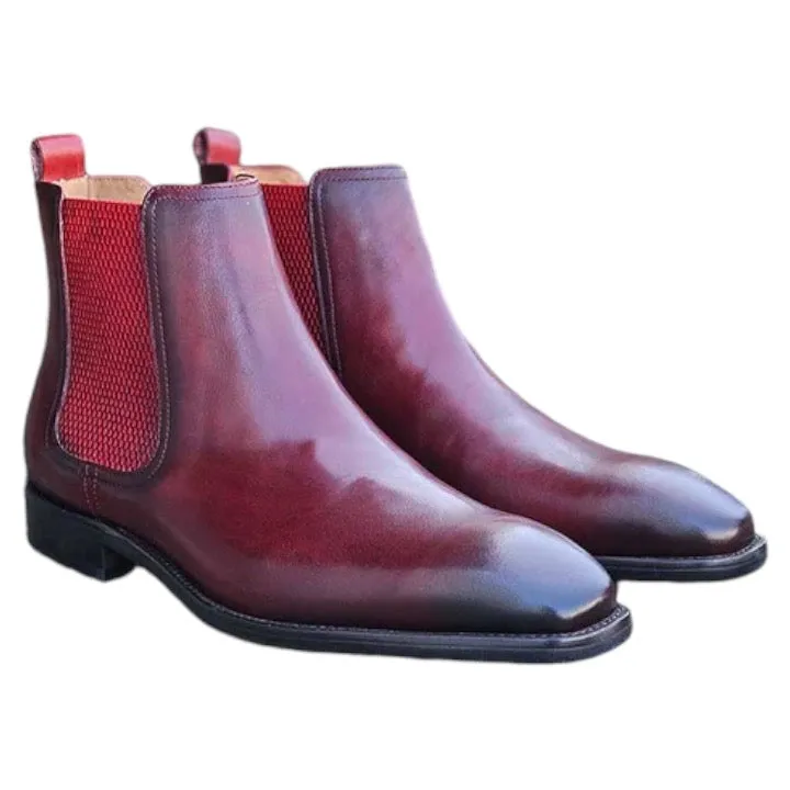 Carrucci Burgundy Men's Calfskin Leather Slip-on Chelsea Boot Style No: KB509-30