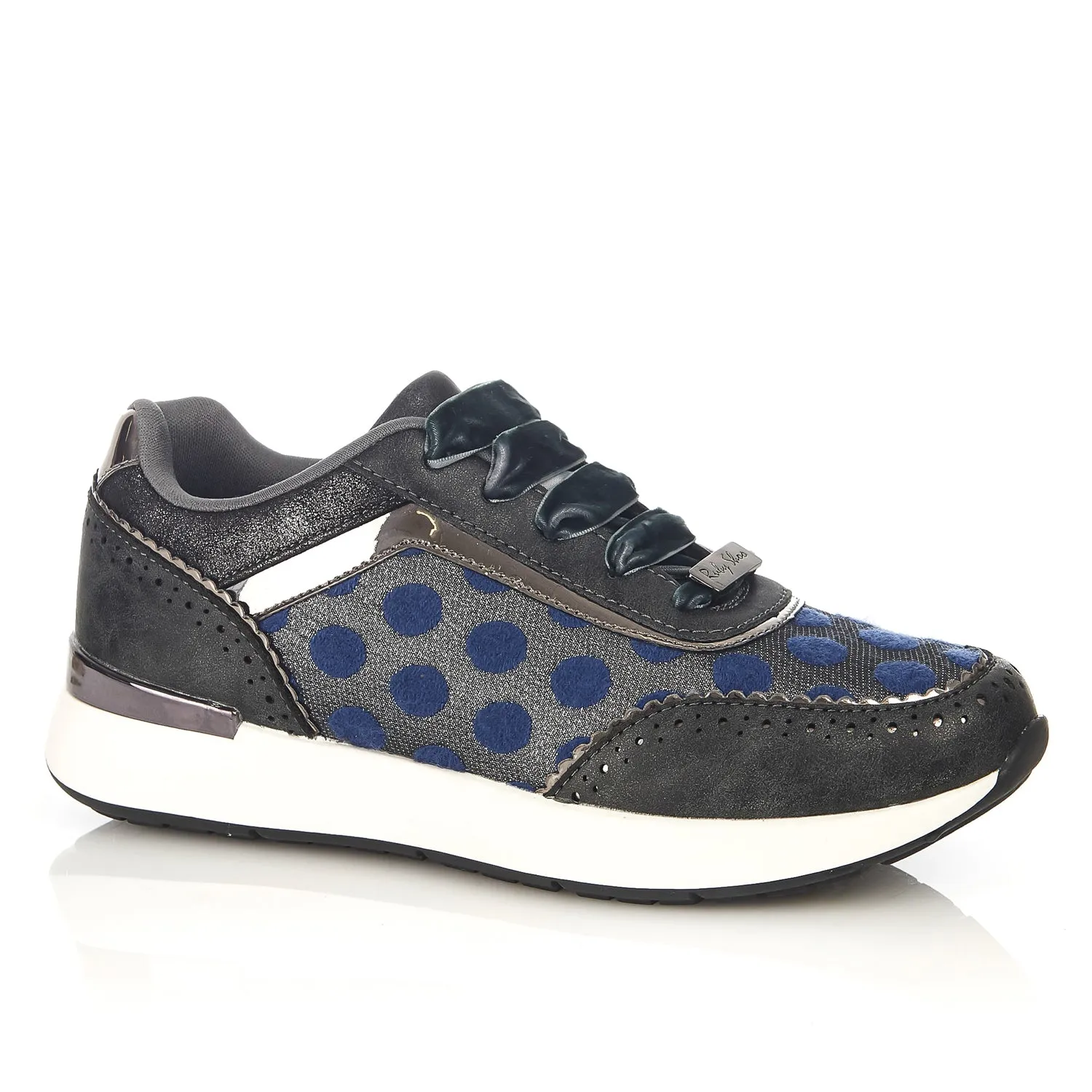 Darcy Grey Blue Spotty Trainers by Ruby Shoo