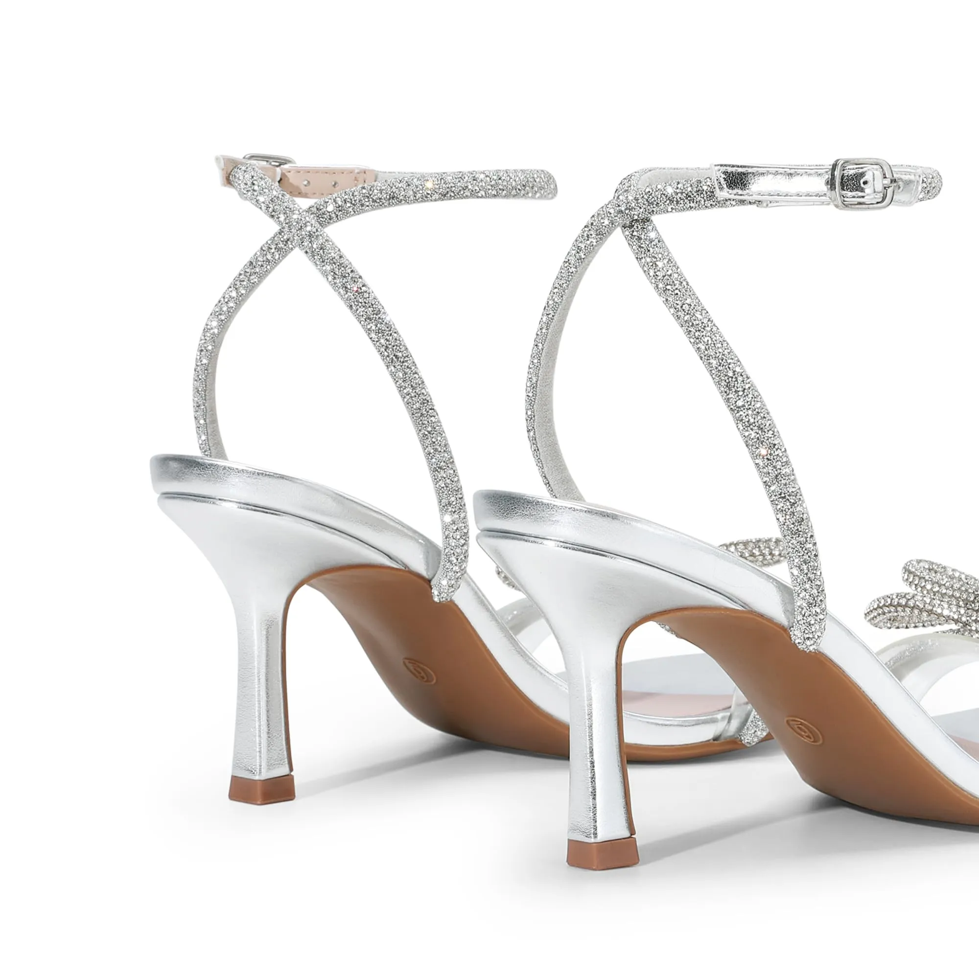 DREAM PAIRS Women's Double Bowknots Heels Open Square Toe Ankle Strap Crystal Rhinestone Dress Sandals for Party Wedding,Size 8,Silver-Pu,DWUMHS2530