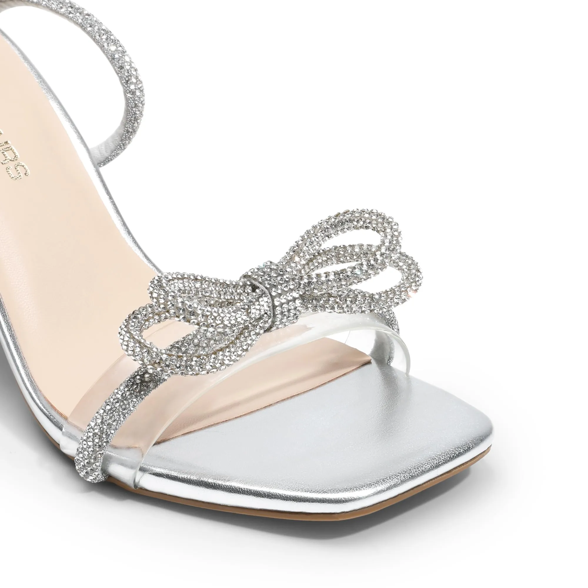 DREAM PAIRS Women's Double Bowknots Heels Open Square Toe Ankle Strap Crystal Rhinestone Dress Sandals for Party Wedding,Size 8,Silver-Pu,DWUMHS2530