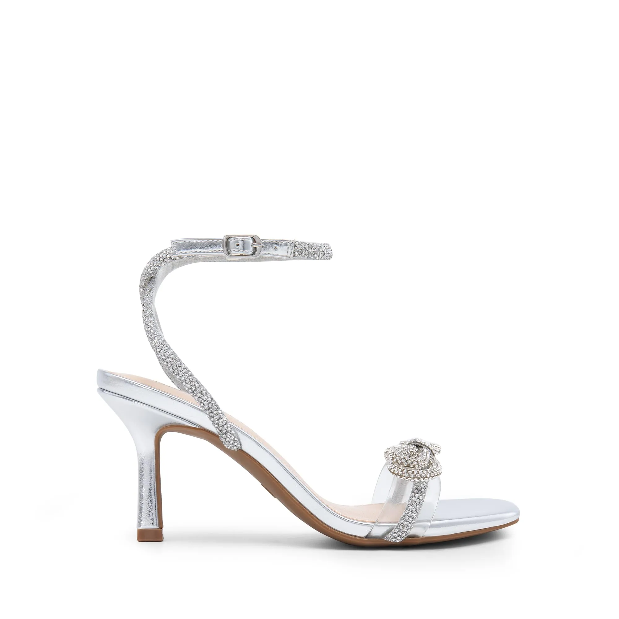 DREAM PAIRS Women's Double Bowknots Heels Open Square Toe Ankle Strap Crystal Rhinestone Dress Sandals for Party Wedding,Size 8,Silver-Pu,DWUMHS2530