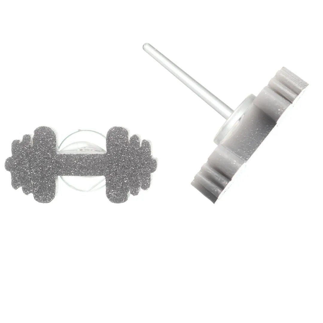 Dumbbell Studs Hypoallergenic Earrings for Sensitive Ears Made with Plastic Posts