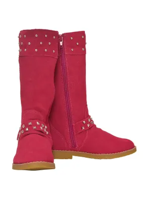 Girls Fuchsia Suede Studded Buckle Long Boots 7 Toddler-4 Kids