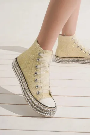 Glitter Lace-Up Studded Platform Sneakers
