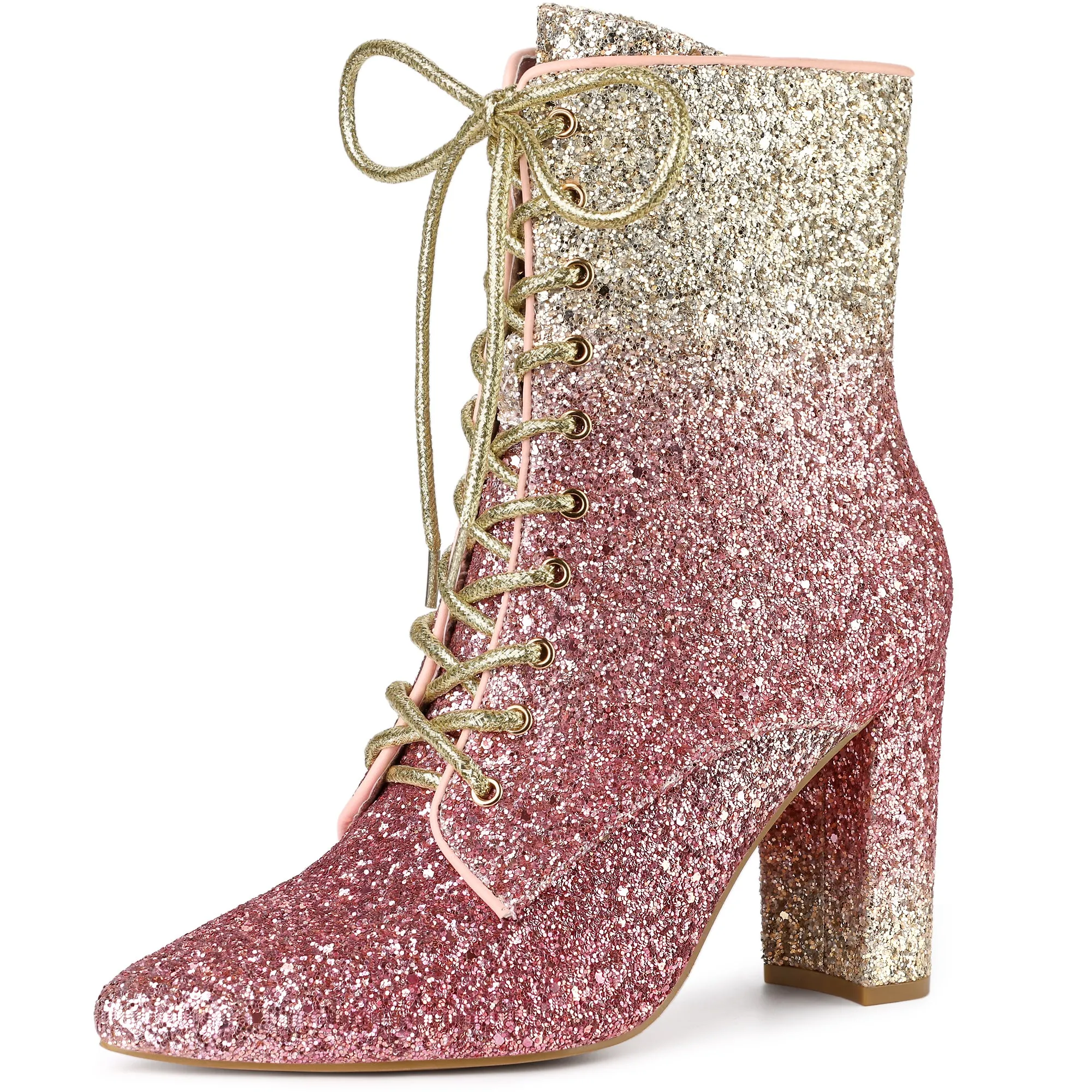 Glitter Pointed Toe Block Heel Halloween Ankle Boots