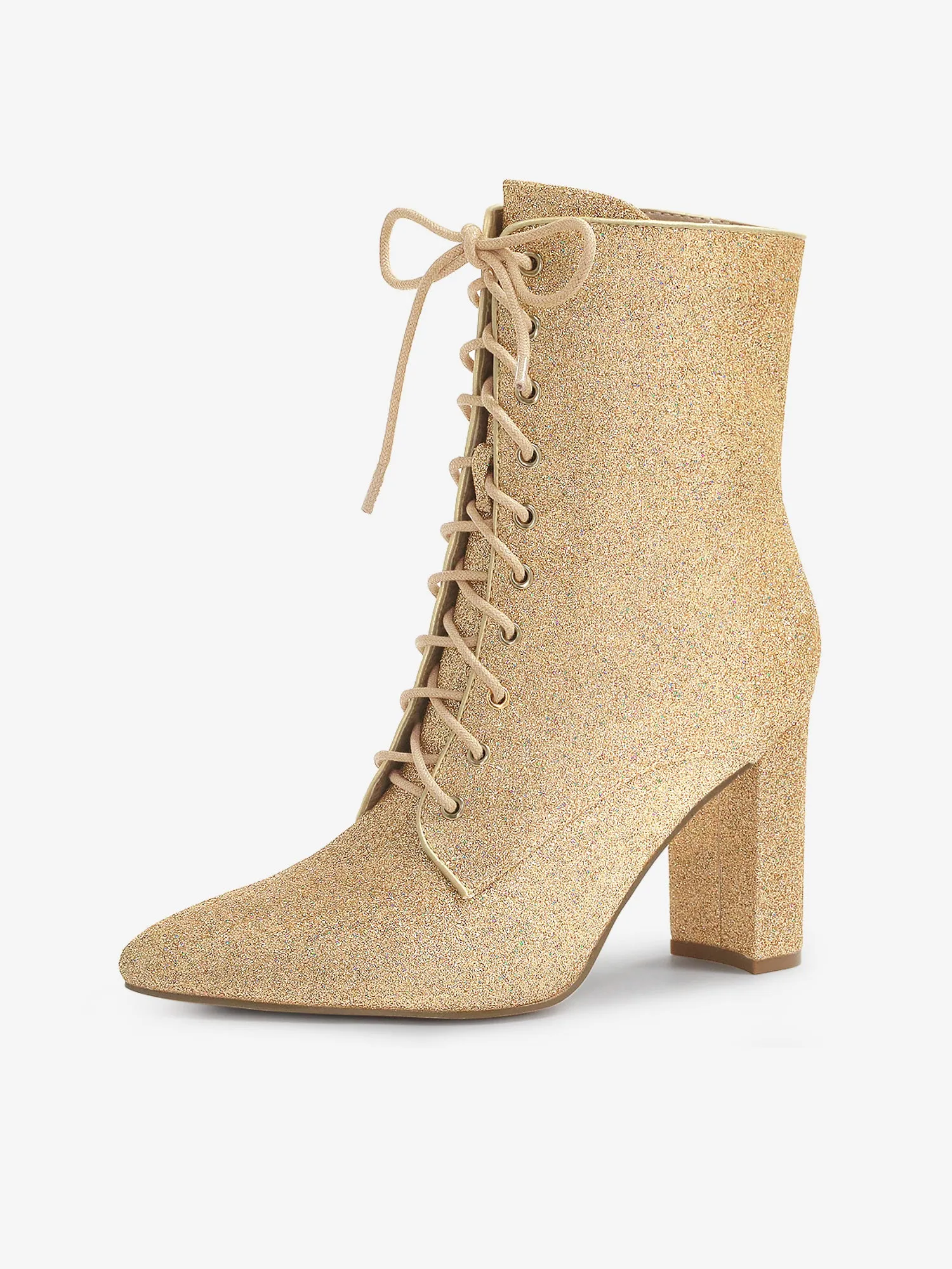 Glitter Pointed Toe Block Heel Halloween Ankle Boots