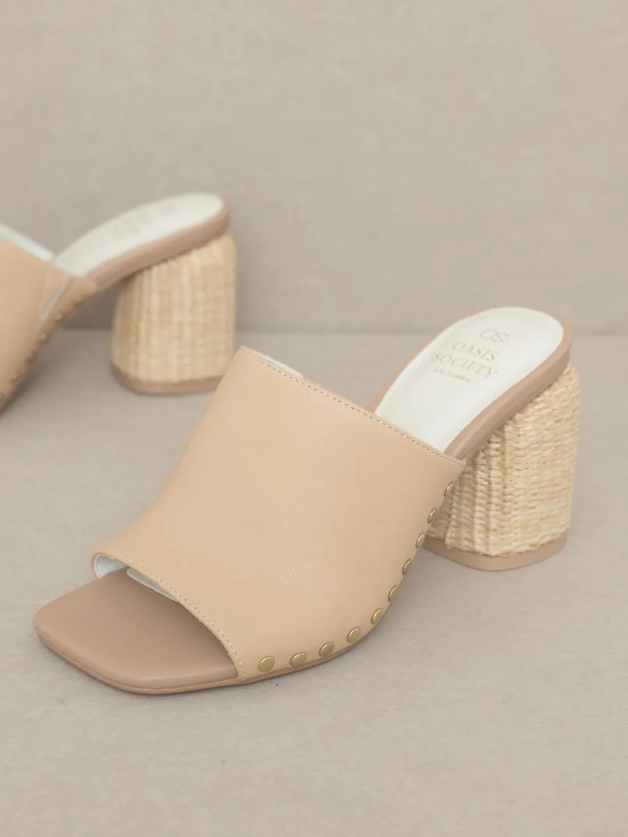 Go Your Own Way Studded Raffia Slide Heel