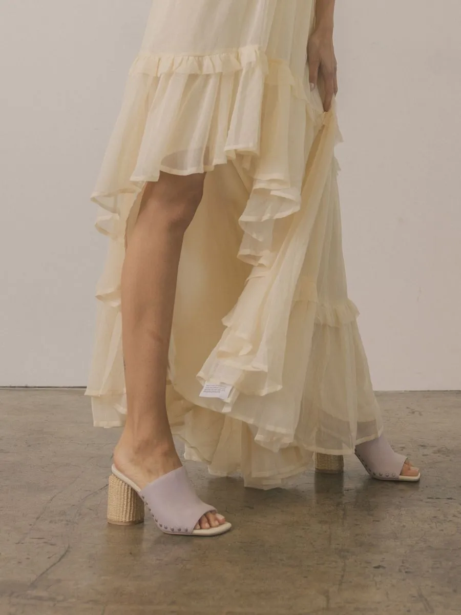 Go Your Own Way Studded Raffia Slide Heel