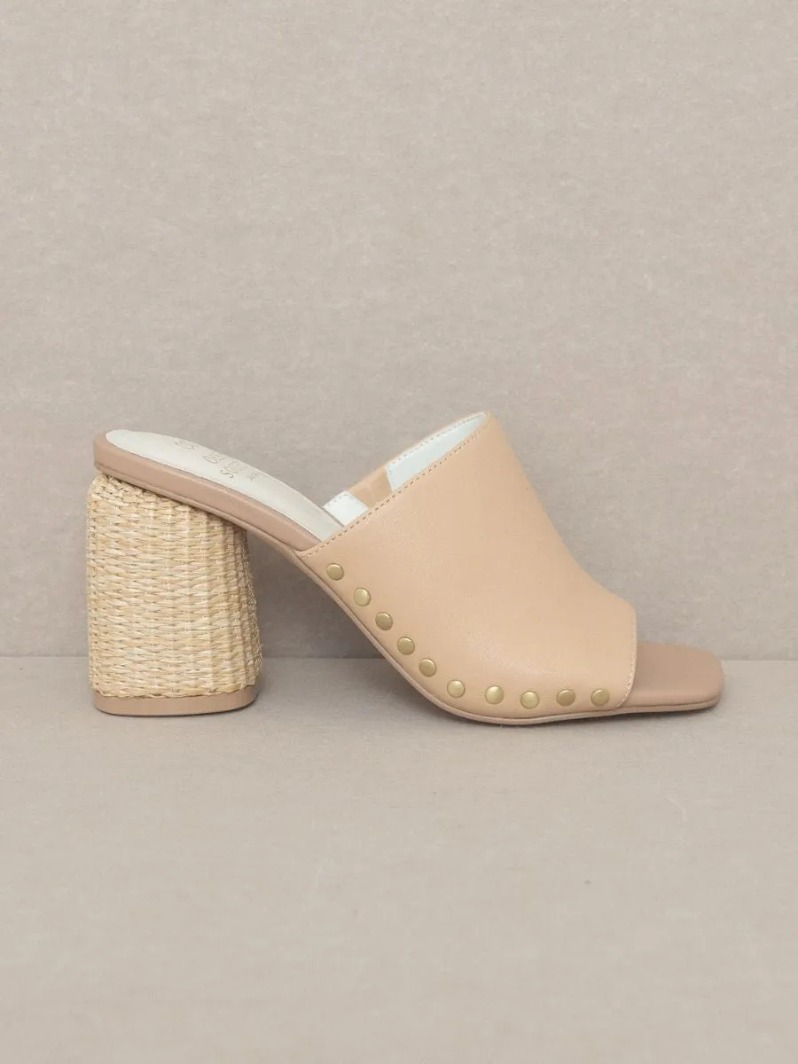 Go Your Own Way Studded Raffia Slide Heel