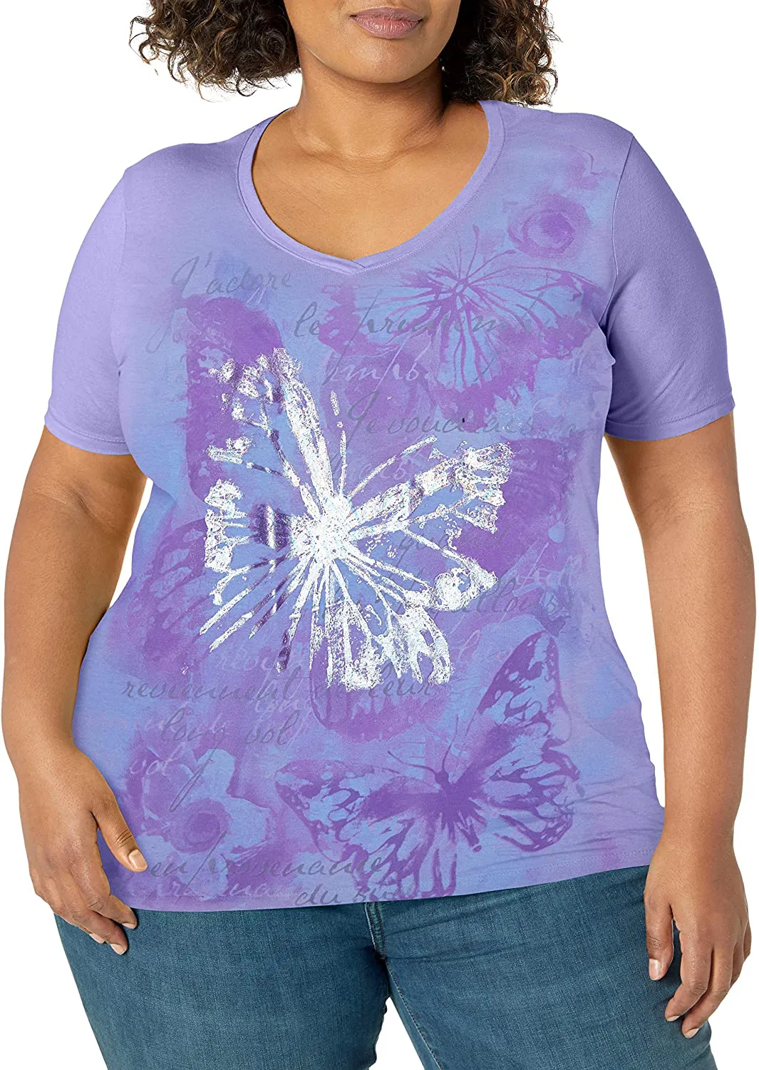 JUST MY SIZE Women's Size Plus Printed Short-Sleeve V-Neck T-Shirt