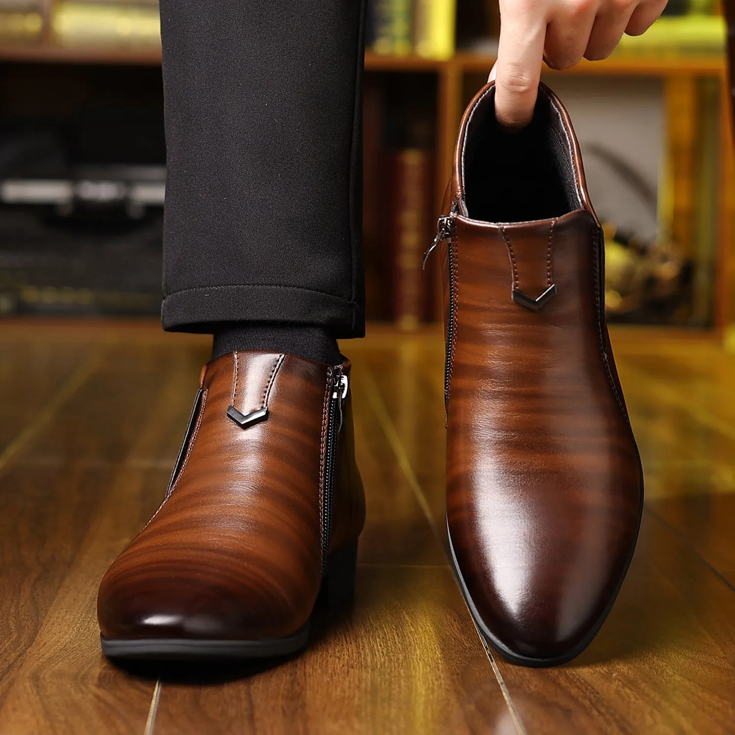 Men's Embossed Leather Side-Zip Ankle Boots