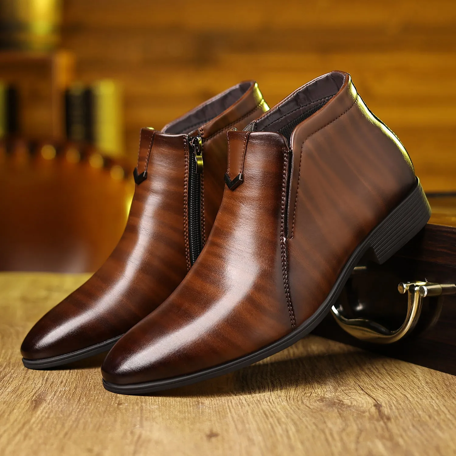 Men's Embossed Leather Side-Zip Ankle Boots