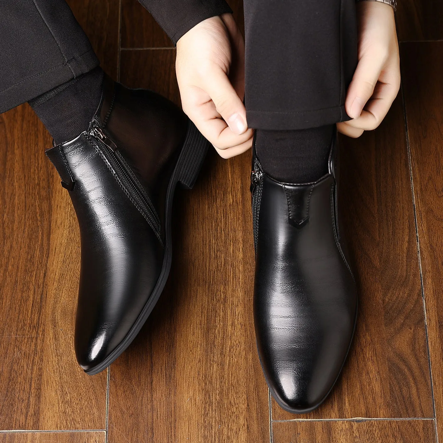 Men's Embossed Leather Side-Zip Ankle Boots