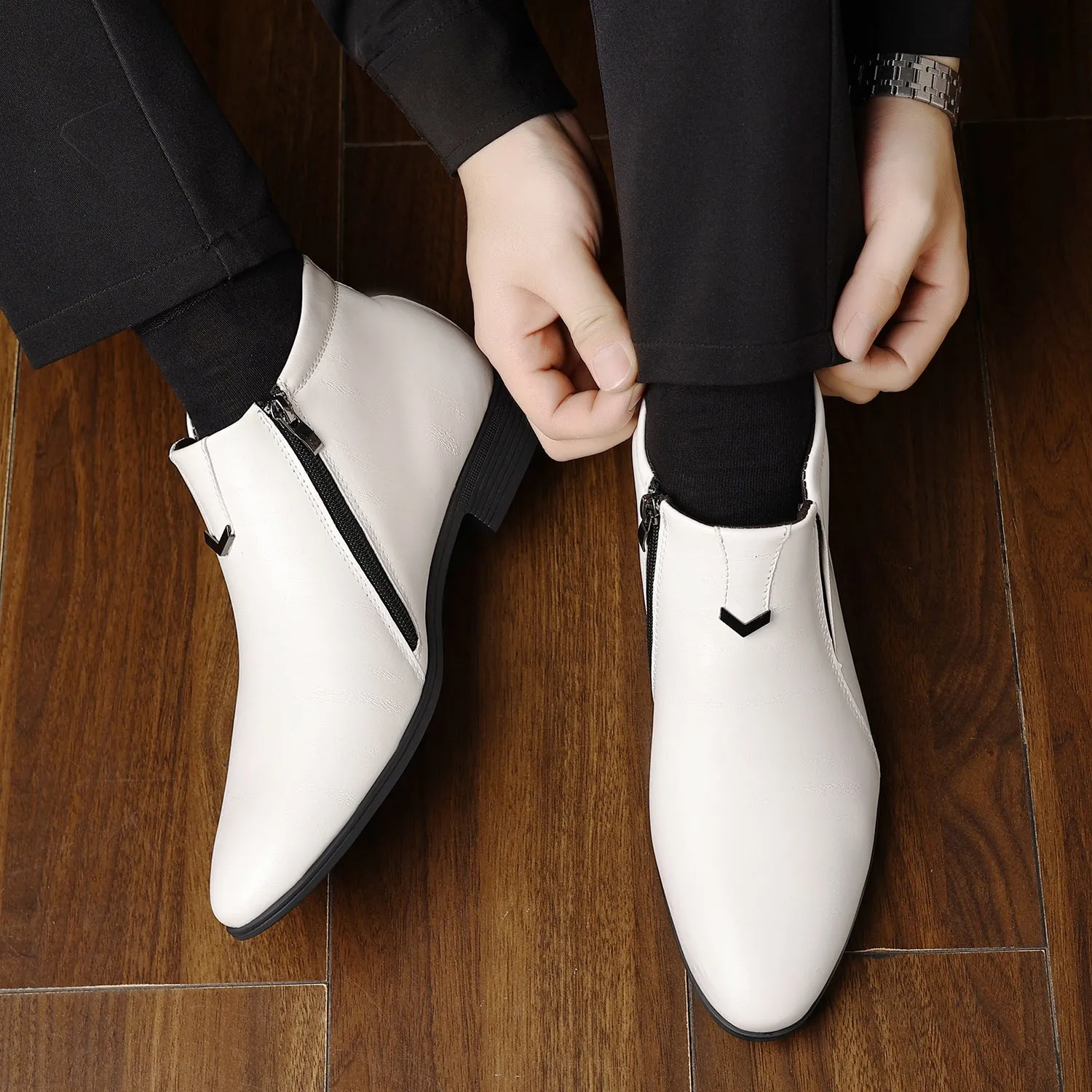 Men's Embossed Leather Side-Zip Ankle Boots