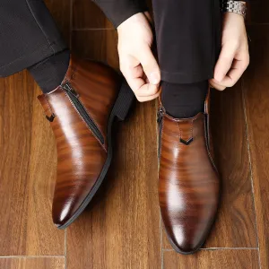 Men's Embossed Leather Side-Zip Ankle Boots