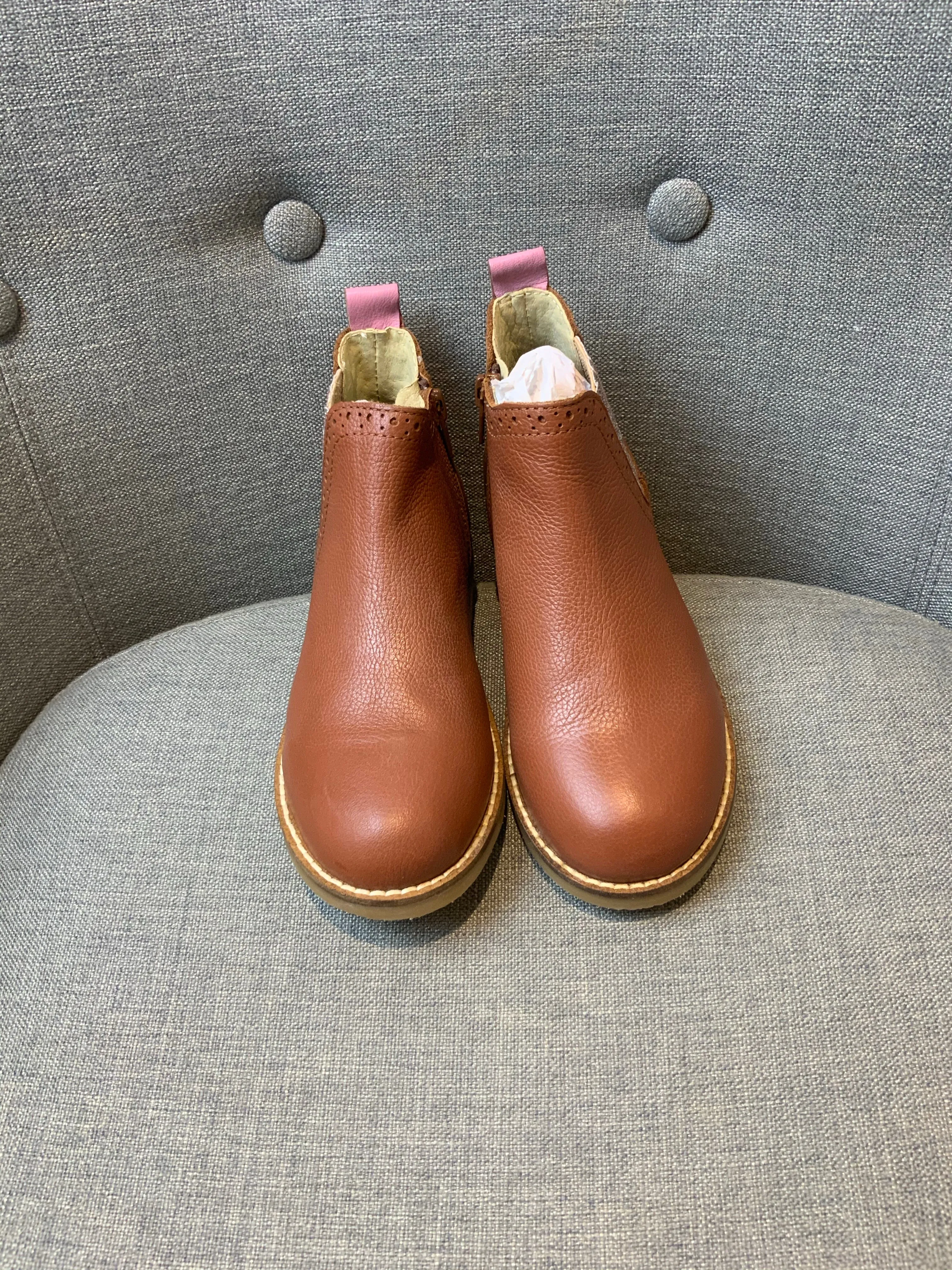 MINI BODEN Girls' Leather Chelsea Boots - Tan Brown Size 31 children