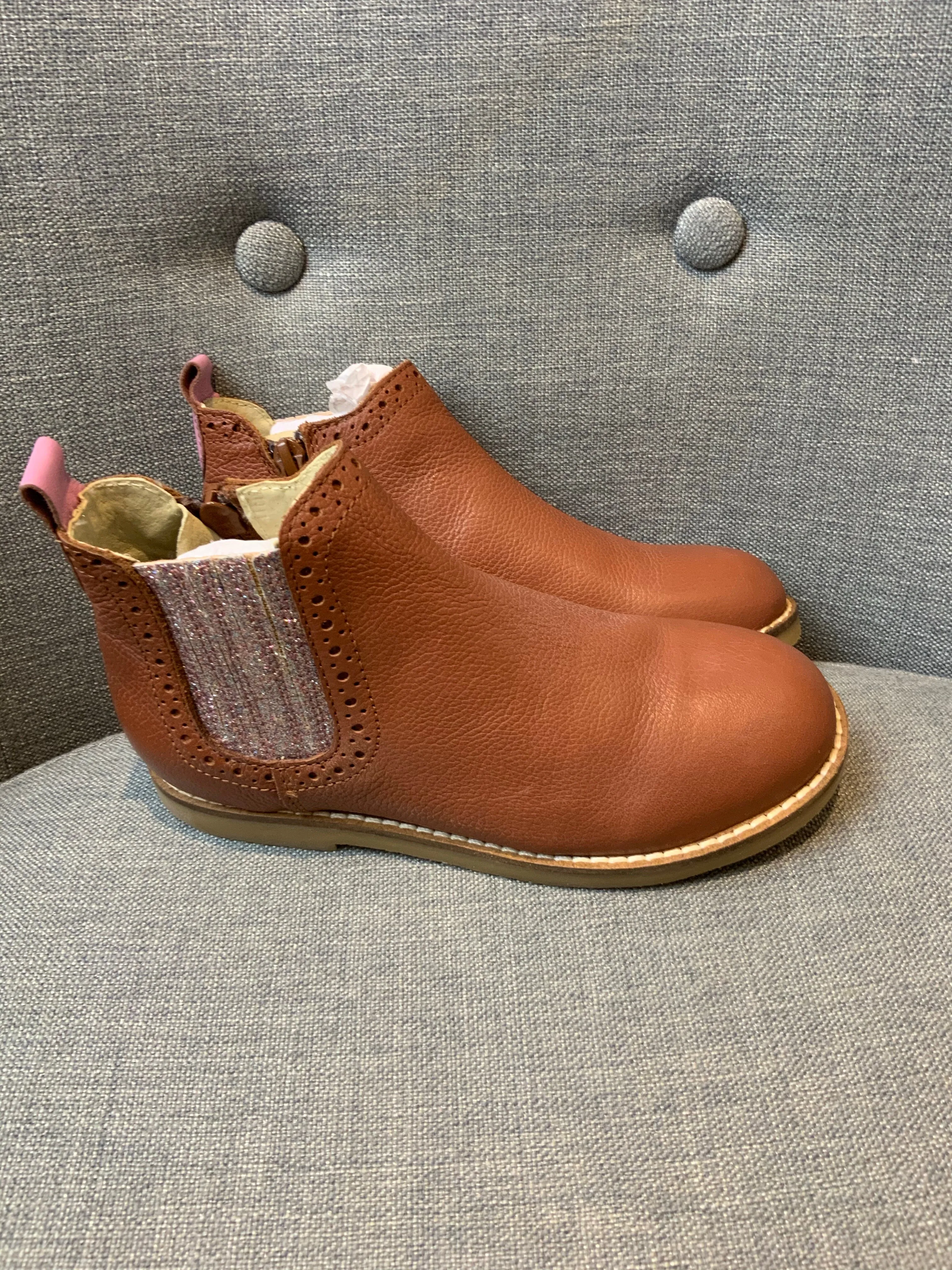 MINI BODEN Girls' Leather Chelsea Boots - Tan Brown Size 31 children