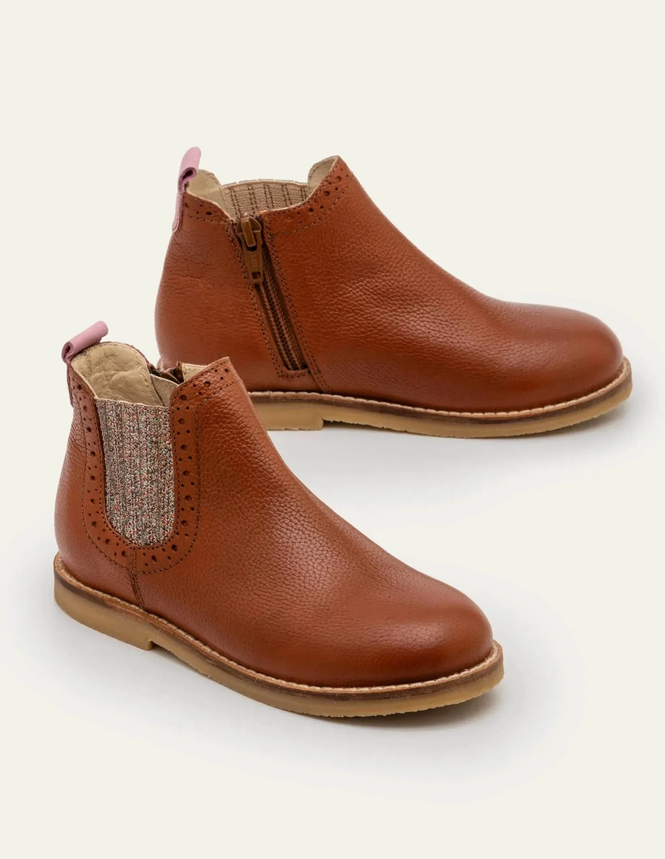 MINI BODEN Girls' Leather Chelsea Boots - Tan Brown Size 31 children