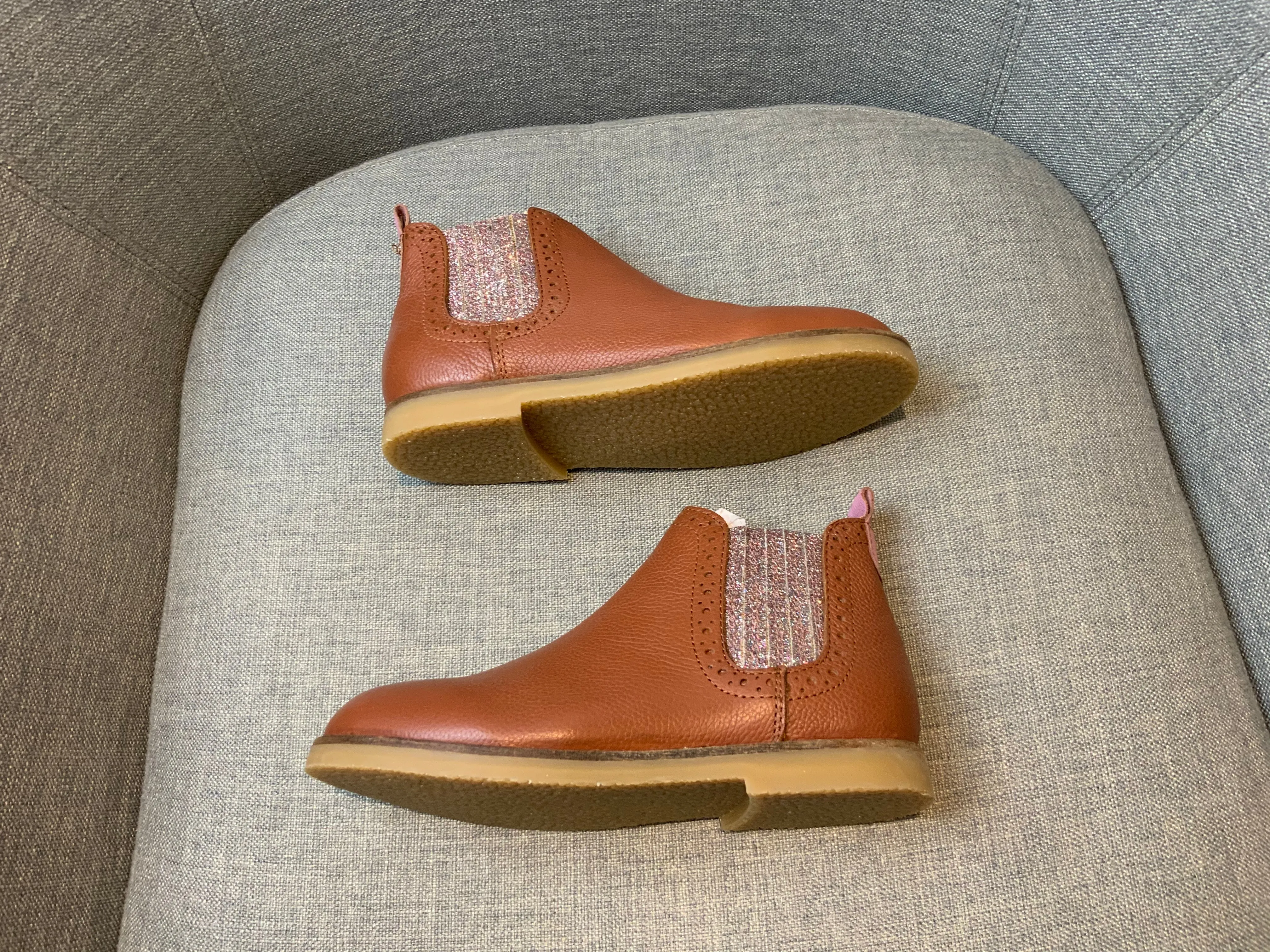 MINI BODEN Girls' Leather Chelsea Boots - Tan Brown Size 31 children