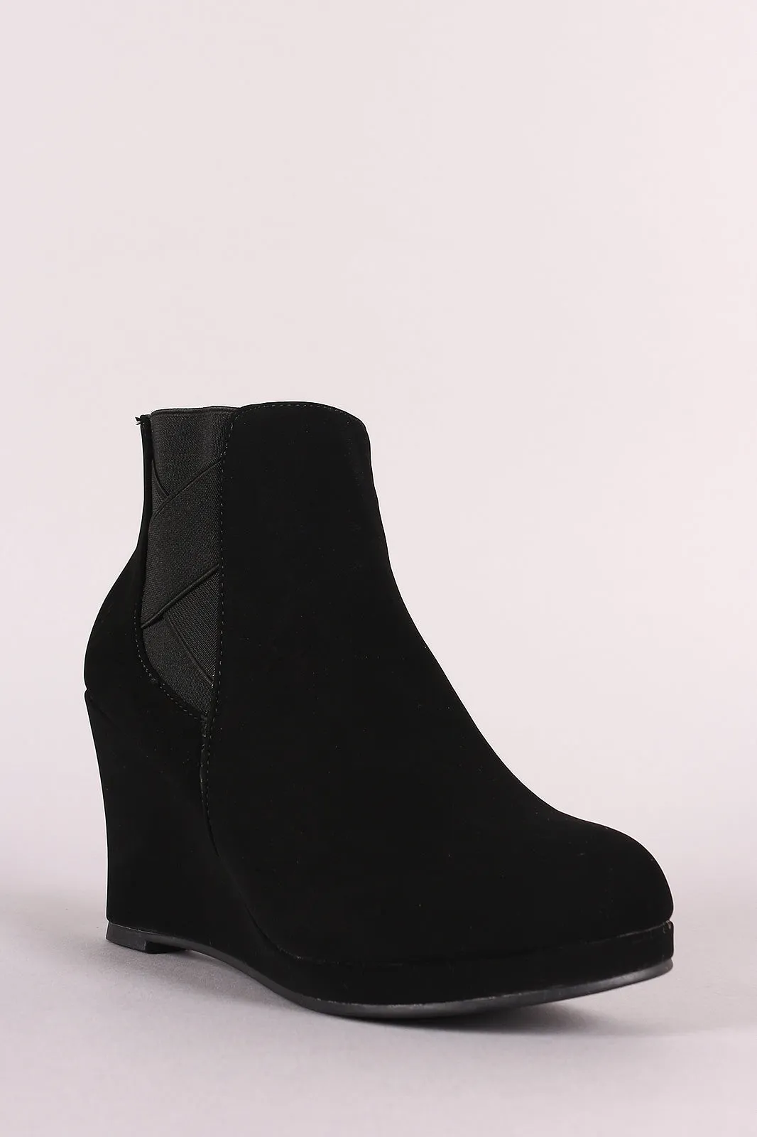Nubuck Crisscross Chelsea Wedge Booties