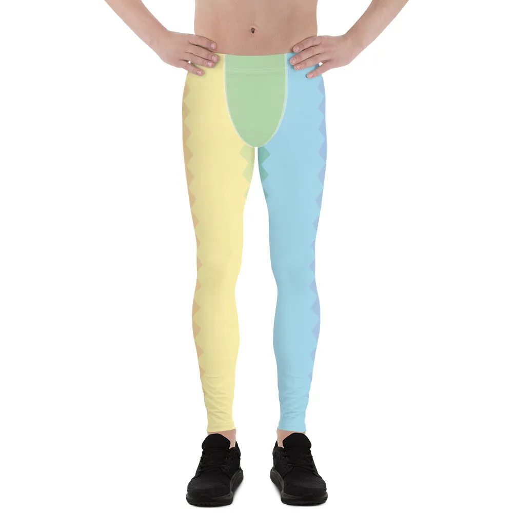 Pastel Rainbow Pattern Men's Leggings, Pastel Best Designer Men's Compression Sports Tights - Made in USA/EU/MX