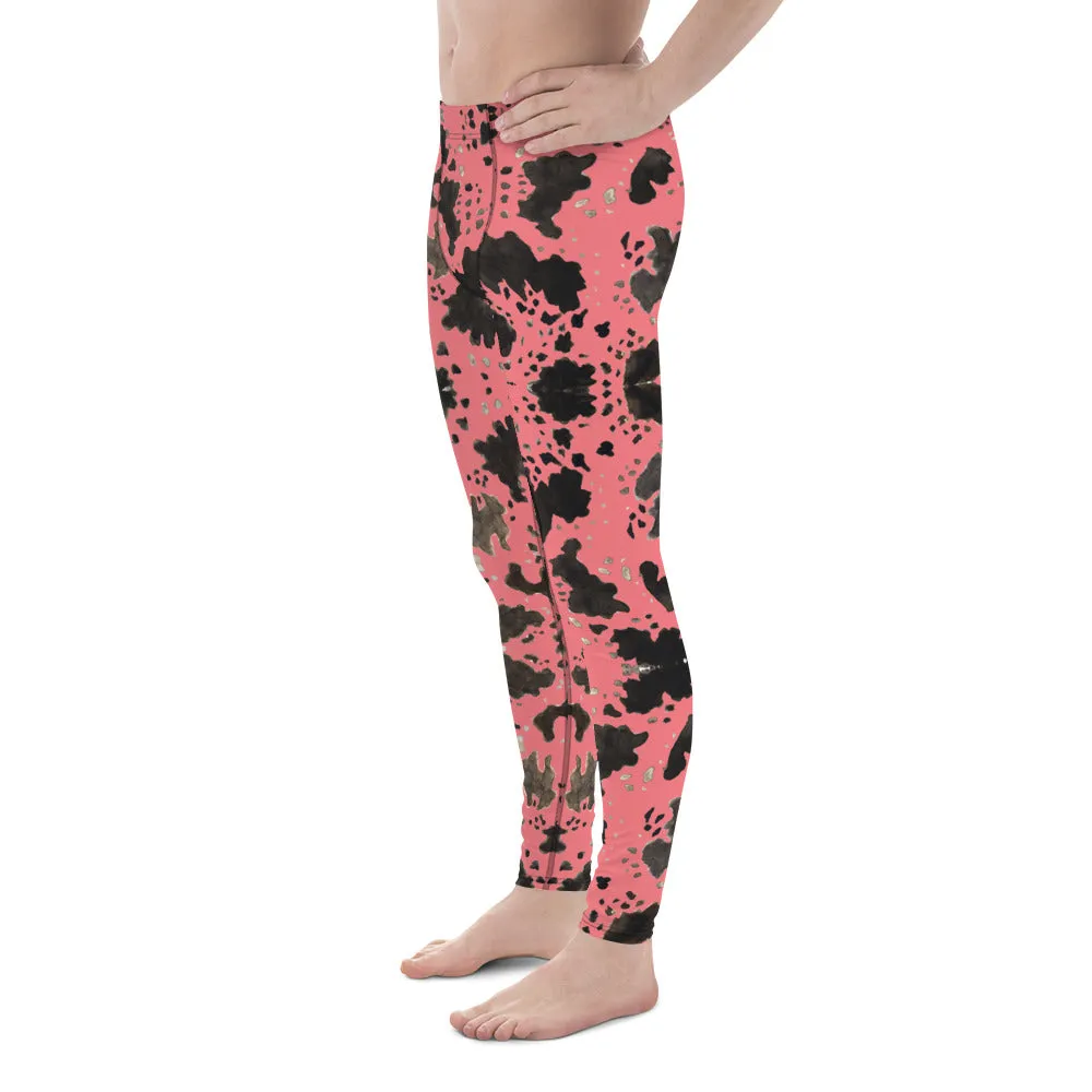 Pink Cow Print Meggings, Animal Print Best Designer Men's Compression Sports Tights - Made in USA/EU/MX