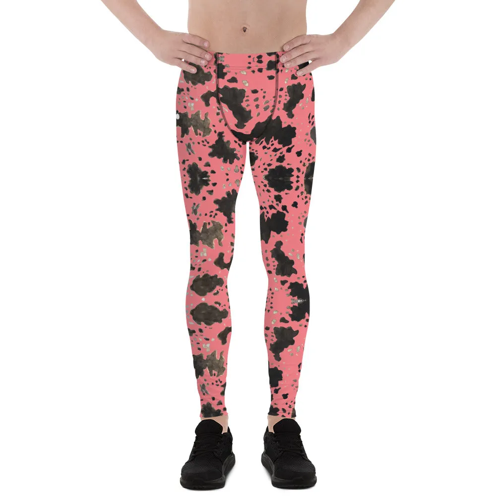 Pink Cow Print Meggings, Animal Print Best Designer Men's Compression Sports Tights - Made in USA/EU/MX