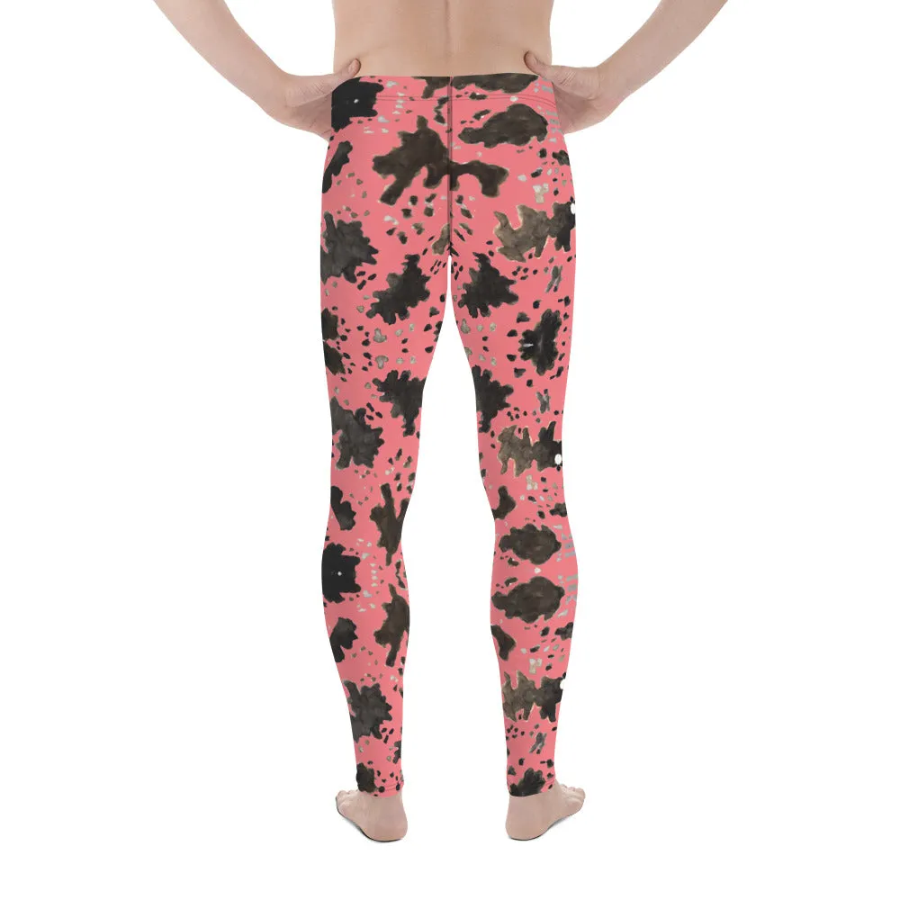 Pink Cow Print Meggings, Animal Print Best Designer Men's Compression Sports Tights - Made in USA/EU/MX