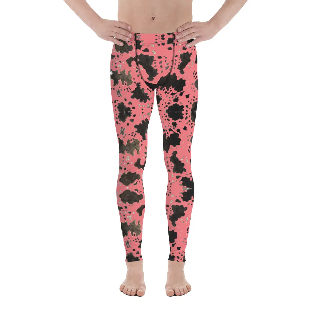 Pink Cow Print Meggings, Animal Print Best Designer Men's Compression Sports Tights - Made in USA/EU/MX