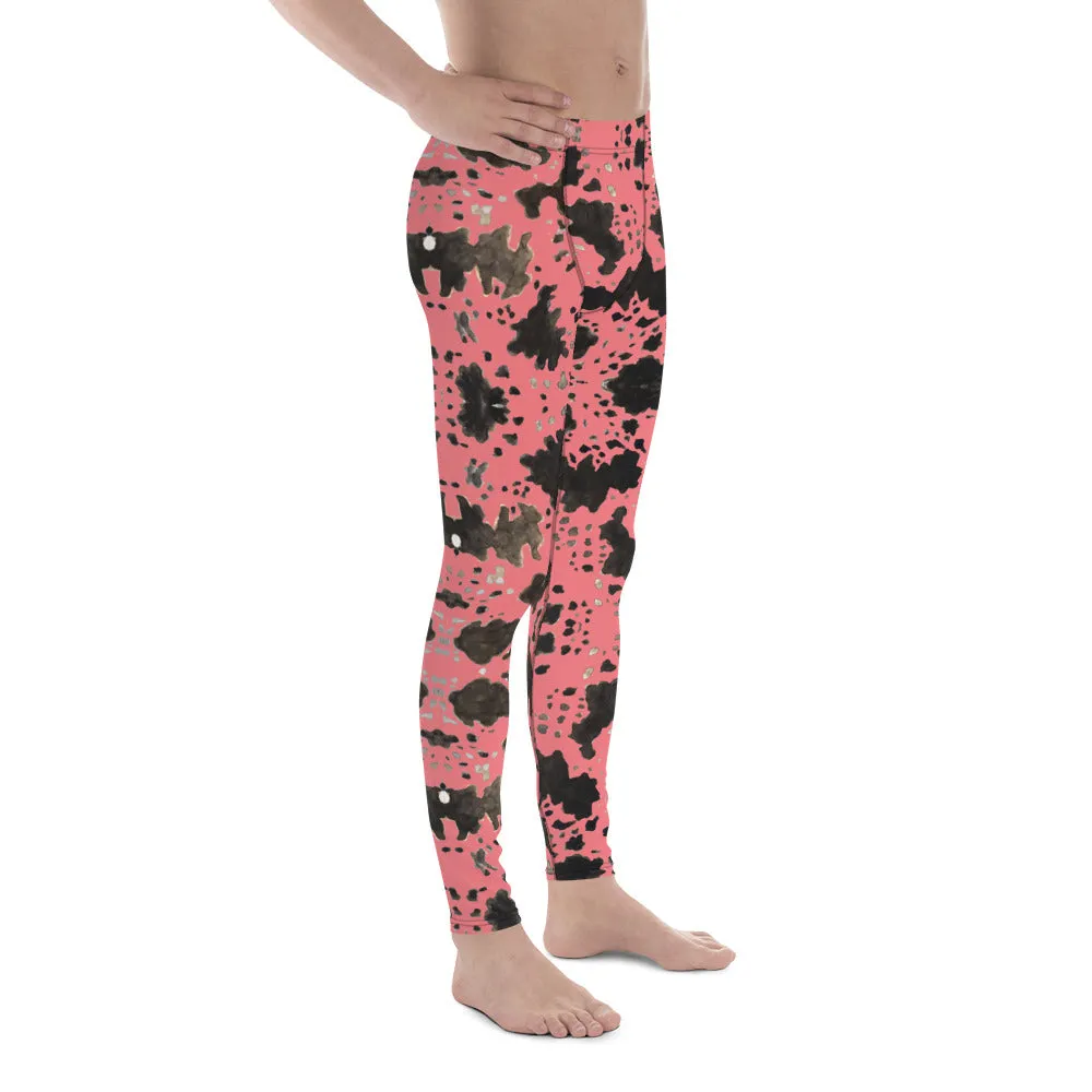 Pink Cow Print Meggings, Animal Print Best Designer Men's Compression Sports Tights - Made in USA/EU/MX