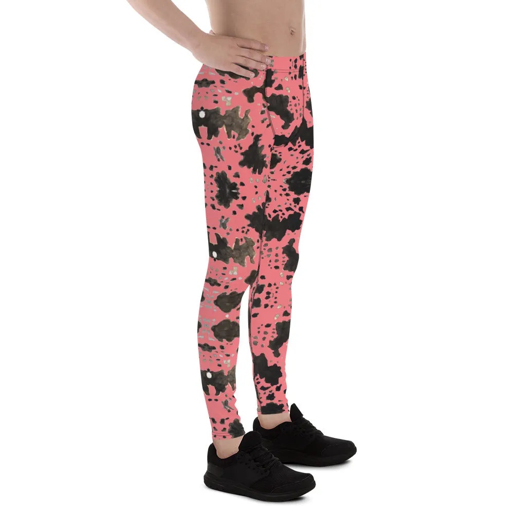 Pink Cow Print Meggings, Animal Print Best Designer Men's Compression Sports Tights - Made in USA/EU/MX