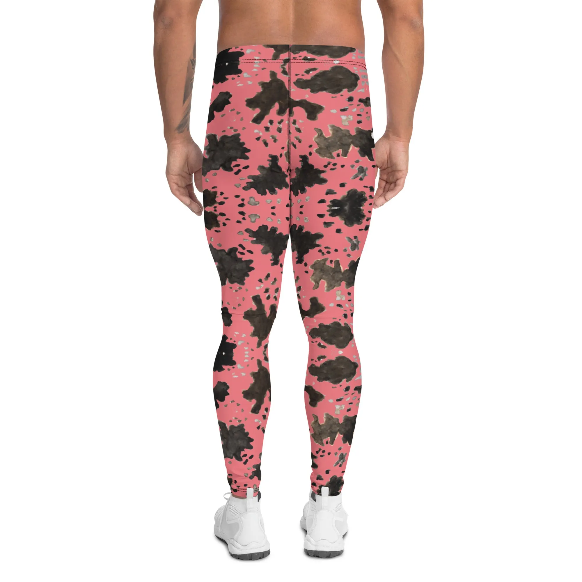 Pink Cow Print Meggings, Animal Print Best Designer Men's Compression Sports Tights - Made in USA/EU/MX