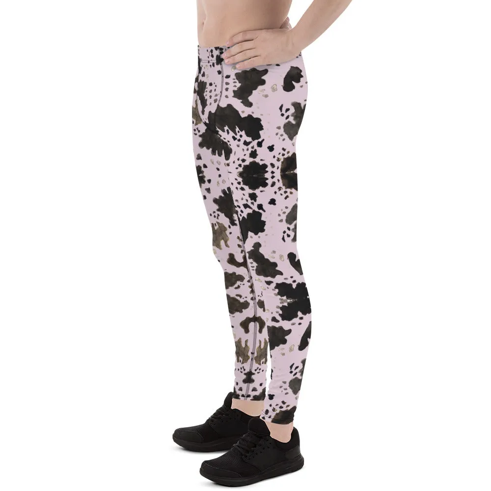 Pink Cow Print Men's Leggings, Cow Print Animal Printed Designer Men's Compression Sports Tights - Made in USA/EU/MX