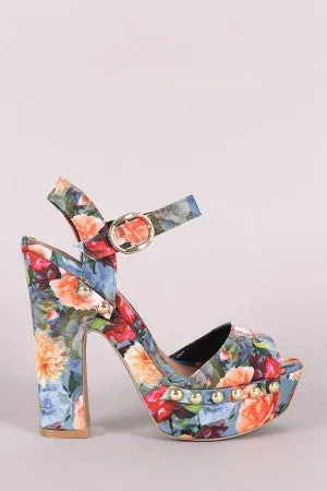 Qupid Studded Ankle Strap Chunky Platform Heel
