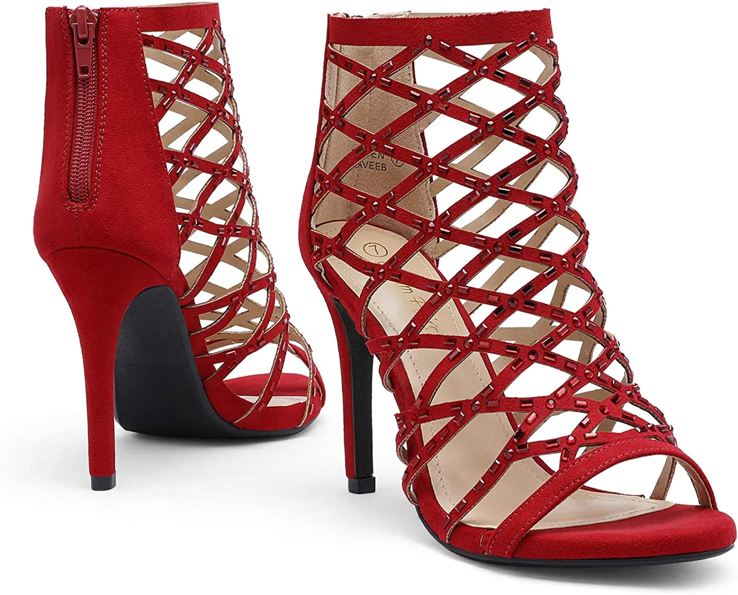 Red Womens Crisscross Strap Stiletto Sandals
