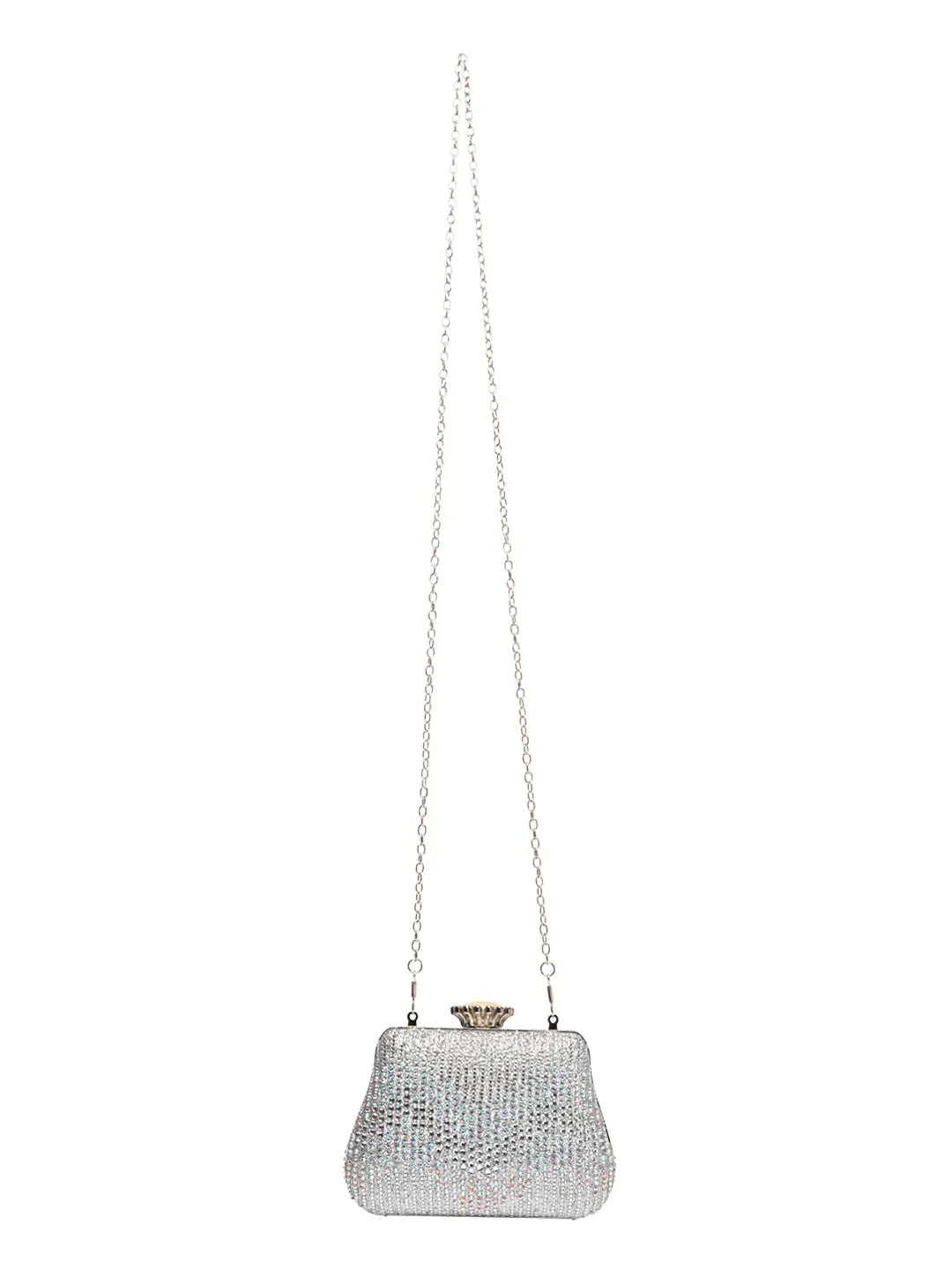 Rocia By Regal Silver Women Patterned Diamond Studded Metal Clutch