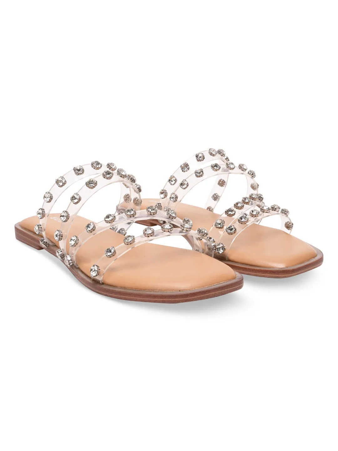 Rocia By Regal Transparent Women Diamante Studded Vinyl Flats