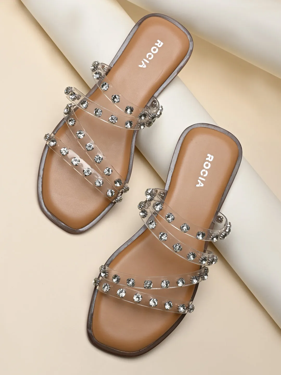 Rocia By Regal Transparent Women Diamante Studded Vinyl Flats