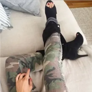 Sexy Suede Strap Peep Toe Calf Boots